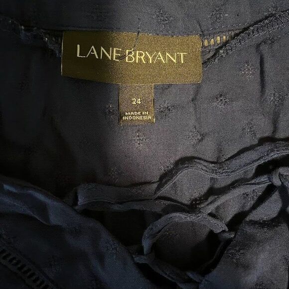 Lane Bryant Business Casual Dressy Peasant Navy Blue Long Sleeve Blouse SZ 24 - Picture 4 of 6